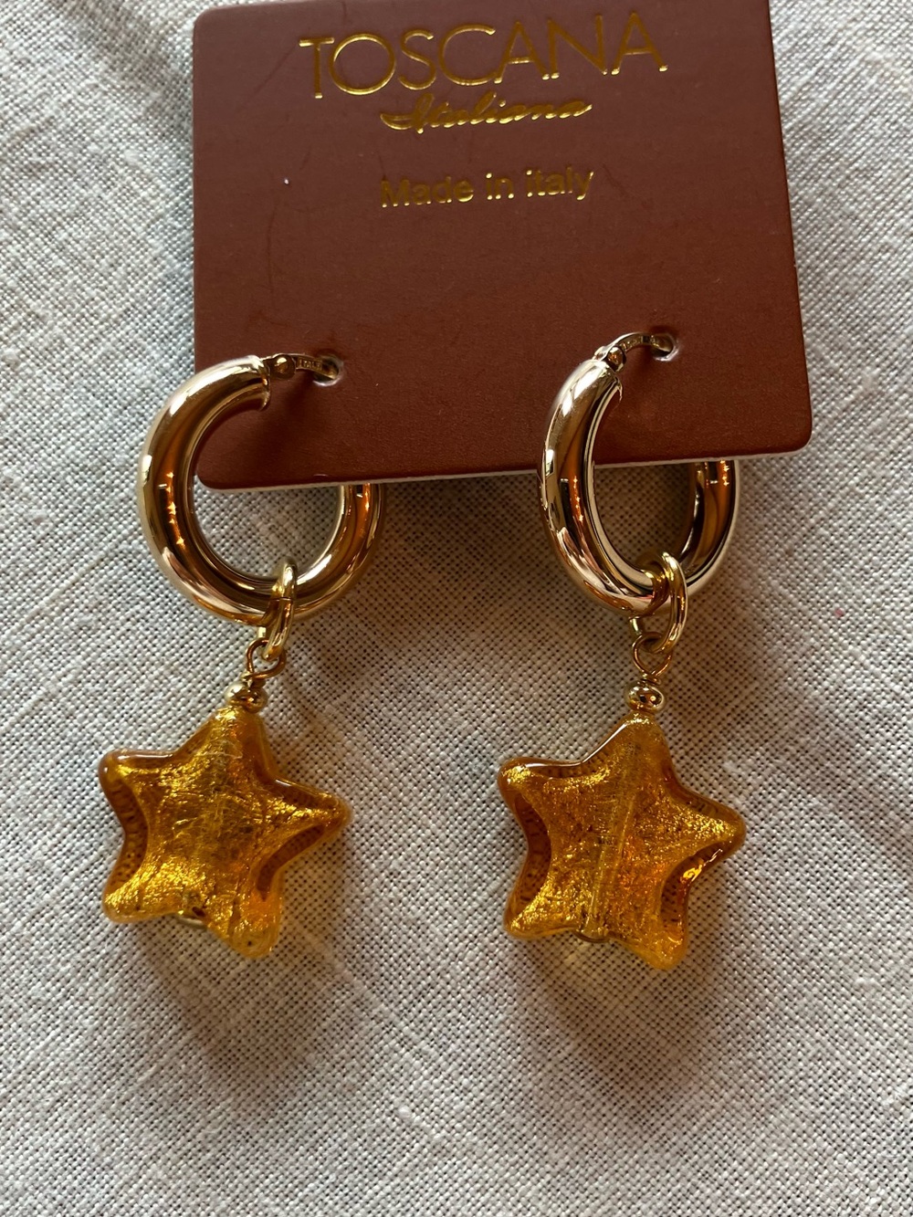 Toscana Gold Star Drop Hoop Earrings
